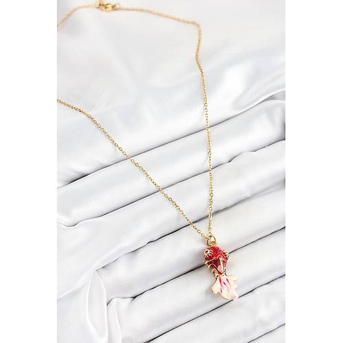 316L �elik Zincir K�rm�z� Bal�k Model Gold Renk Kad�n Kolye