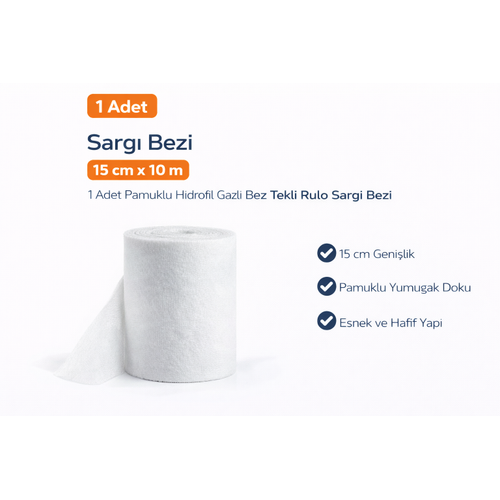 Sarg� Bezi 15 cm x 10 m 1 Adet Pamuklu Hidrofil Gazl� Bez Tekli Rulo Sarg� Bezi