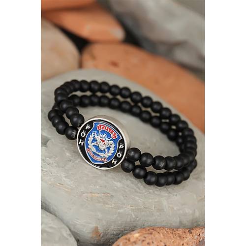 Siyah Renk �ift S�ra Oniks Do�al Ta� P�H Tasar�ml� Erkek Bileklik