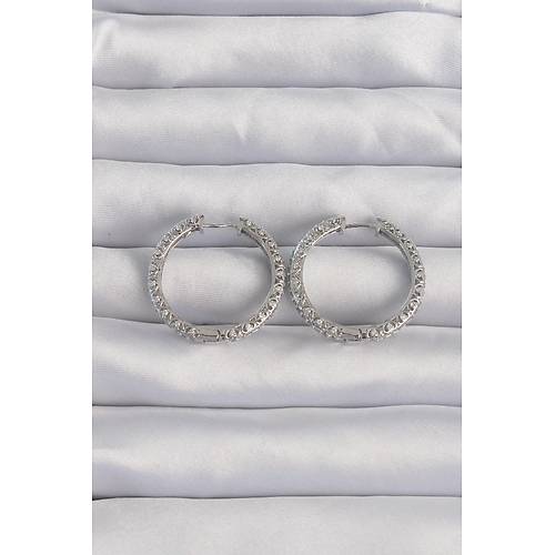 Pirin� G�m�� Renk Zirkon Ta�l� Motifli Halka K�pe