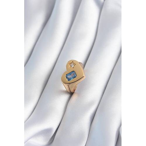 Pirin� Gold Renk Kalp Model Zirkon Ta� Y�ld�z Detay Kad�n Y�z�k