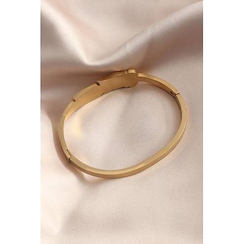 Gold Renk Yaprak Model Zirkon Ta� Detay Kelep�e Kad�n Bileklik