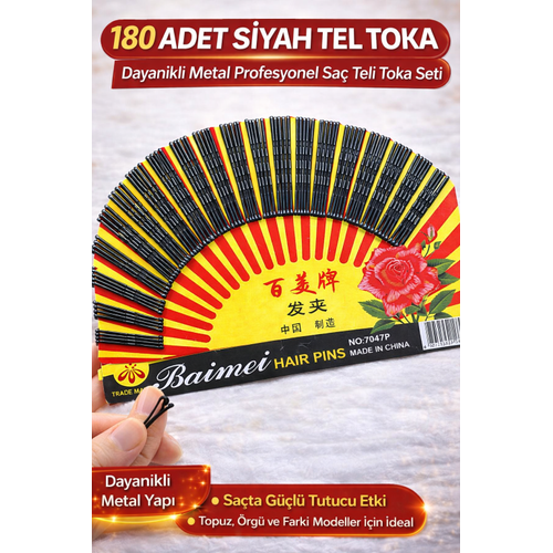 180 Adet Siyah Tel Toka Sa� Tokas� � Dayan�kl� Metal Profesyonel Sa� Teli Toka Seti