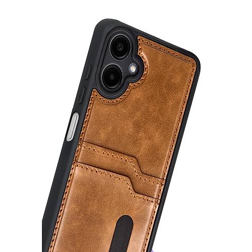 Galaxy A07 4G Sara Kartvizitli Deri K�l�f - Taba