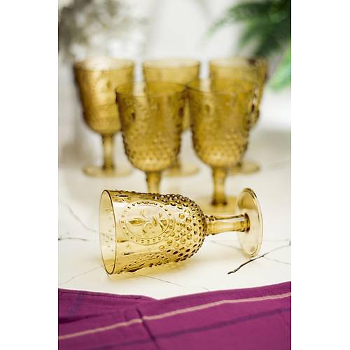 Akrilik Amber 6'l� Kadeh & Su Me�rubat Kahve Yan� Barda�� 450 ml ( Cam De�ildir )