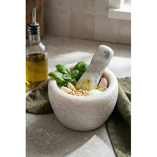 Do�al Mermer G�r�n�ml� Havan ve Tokmak Seti (7x8 cm)