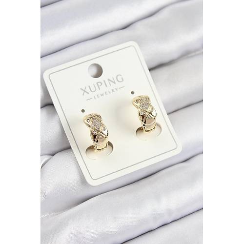 Xuping Zirkon Ta�l� Geometrik Desenli Halka Model Gold Renk Kad�n K�pe