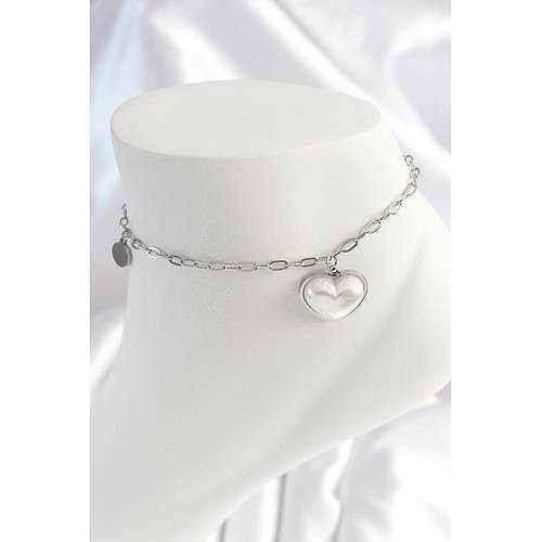 316L �elik G�m�� Renk Zincir Model 3D Kalp Beyaz Kalp Fig�r Kad�n HalHal