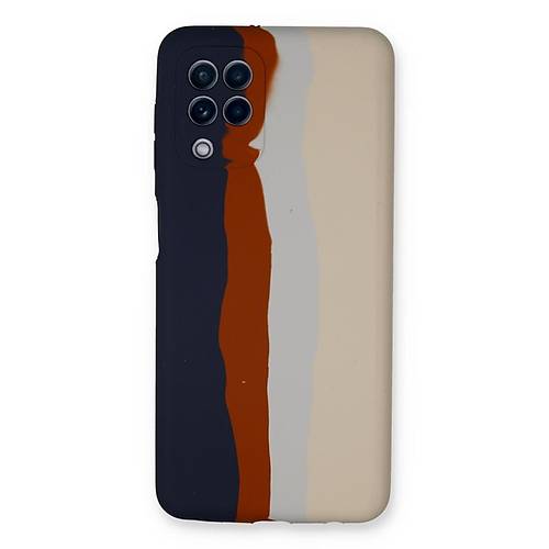 Galaxy A22 K�l�f Ebruli Lansman Silikon - Lacivert-Krem