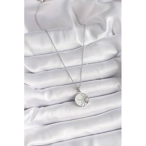 316L �elik G�m�� Renk Zincir Beyaz Sedefli G�n Bat�m� Model Kad�n Kolye