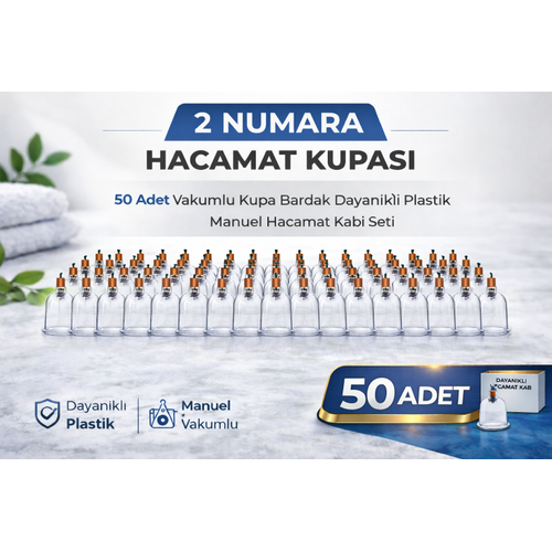 2 Numara Hacamat Kupas� 50 Adet Vakumlu Kupa Bardak Dayan�kl� Plastik Manuel Hacamat Kab�