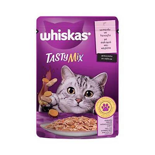 Pouch Tastymix Sos ��inde Somonlu ve Havu�lu Yeti�kin Kedi Konservesi 12 Adet 85 Gr