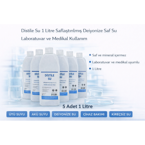 Distile Su 1 Litre Safla�t�r�lm�� Deiyonize Saf Su 5 Adet