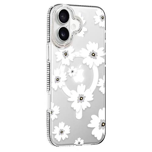 iPhone 16 Floral Magsafe Kapak - Beyaz
