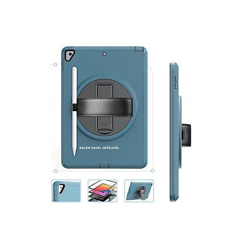 iPad 10.2 (7.nesil) K�l�f Hand Strap Tablet K�l�f� - Turkuaz