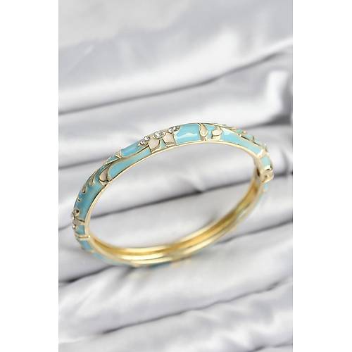 Mineli Pirin� Zirkon Ta�l� Turkuaz �i�ek Motifli Gold Kad�n Kelep�e