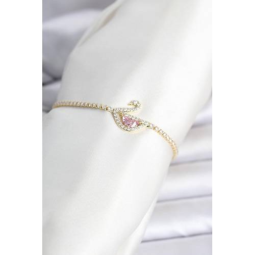 Pirin� Gold Renk Zirkon Ta�l� Swan Model Su Yolu Kad�n Bileklik