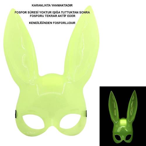 Karanl�kta Parlayan Fosforlu Tav�an Maskesi � Glow Bunny Masquerade Maske (32x22 cm)