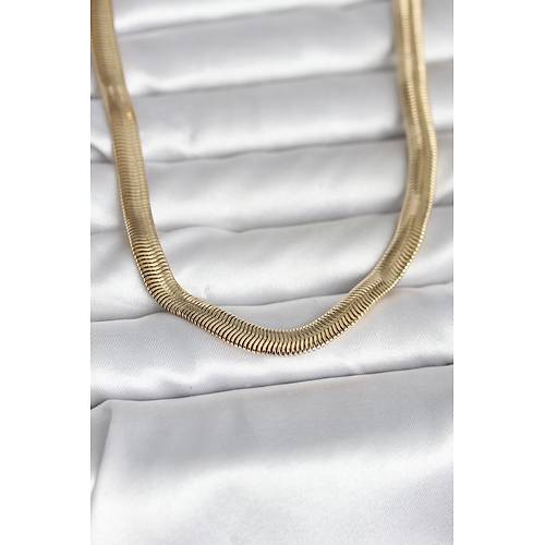 CM 14K Gold Renk Kal�n Yass� Y�lan Zincir Model 45 cm Kad�n Kolye