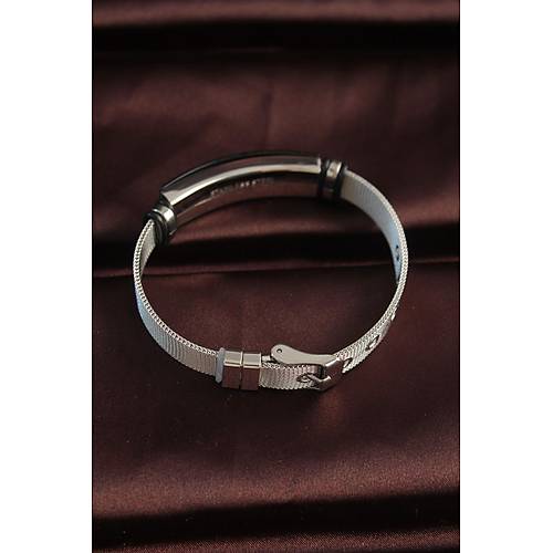 316L �elik Siyah Desenli Oval Fig�r Ayarlanabilir Has�r Kordonlu Bileklik
