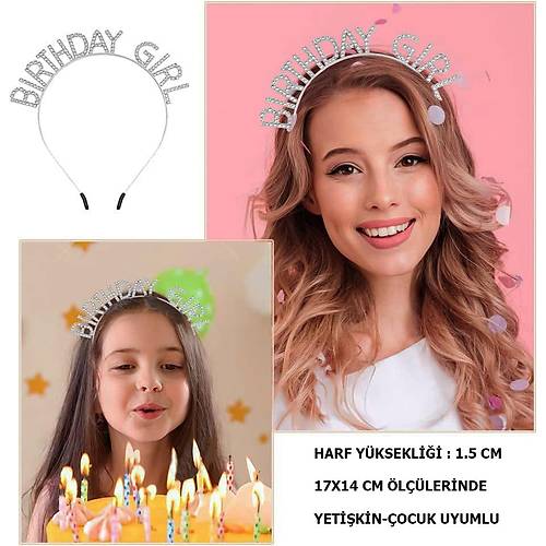 Kristal Ta�l� G�m�� Birthday Girl Yaz�l� Do�um G�n� Parti Tac� 19x11 cm