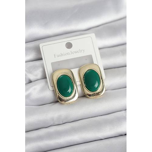 Ye�il Renk Kare Model Vintage Kad�n K�pe