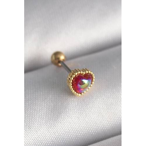 316L �elik Gold Renk K�rm�z� Mineli Kalp Tragus Piercing