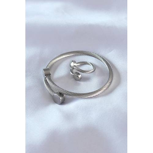 �elik G�m�� Renk S�k� Burgu Model Erkek Bileklik Y�z�k Seti