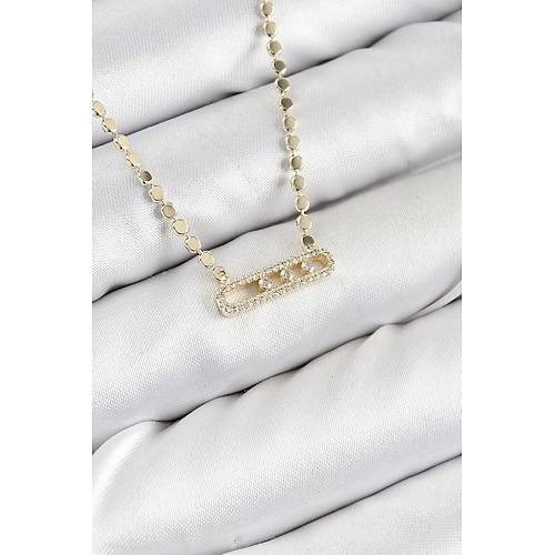 Pirin� Zirkon Ta�l� Messika Model Ezme Zincir Gold Renk Kad�n Kolye