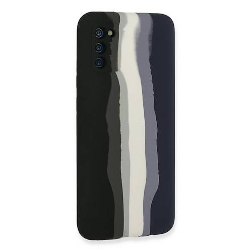 Galaxy A03S K�l�f Ebruli Lansman Silikon - Siyah-Lacivert