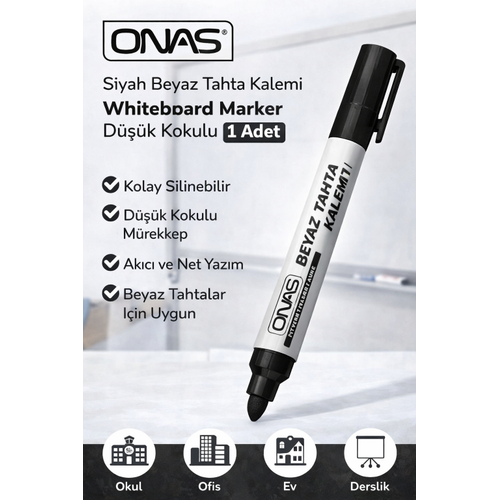 Onas Siyah Beyaz Tahta Kalemi Whiteboard Marker D���k Kokulu 1 Adet