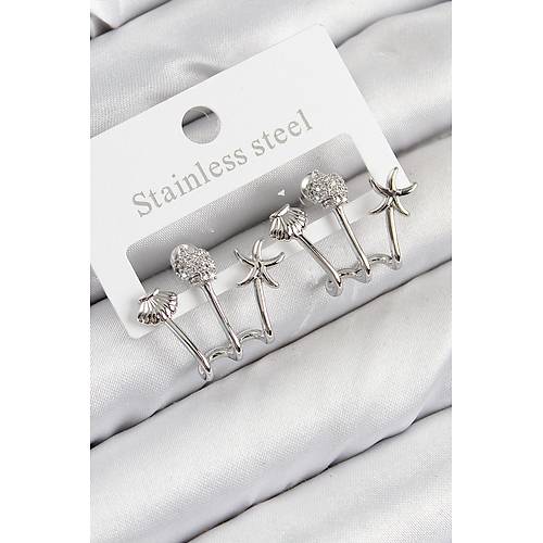 Pirin� Zirkon Ta�l� Deniz Y�ld�z� ve �stiridye Model G�m�� Renk Kad�n K�pe