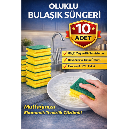 Oluklu Bula��k S�ngeri 5'li 2 Paket G��l� Ya� ve Kir Temizleyici �ift Katmanl� Dayan�kl� Mutfak Temizlik S�ngeri