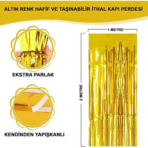 Alt�n Gold Renk Ekstra Metalize Parlak Sa�akl� Arka Fon Perde �thal A Kalite 1x2 Metre