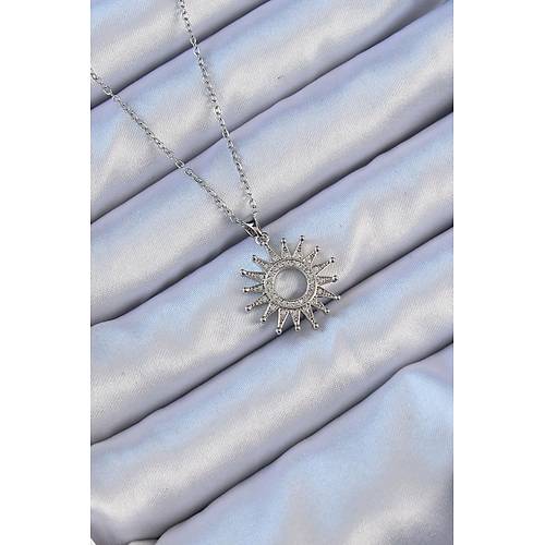 316L �elik Zincir G�m�� Renk Zirkon Ta�l� Parlayan G�ne� Kolye