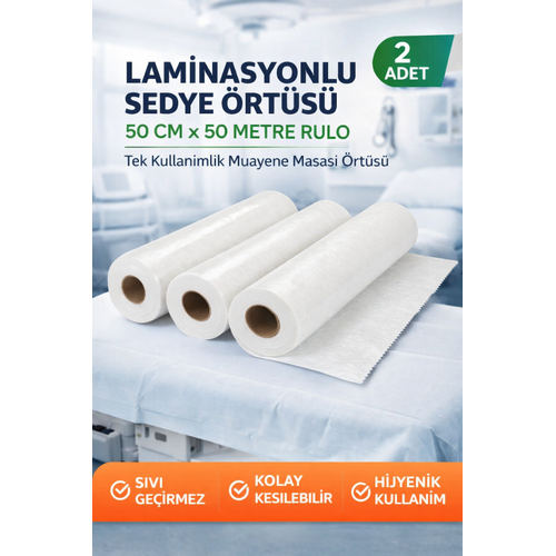 Laminasyonlu Sedye �rt�s� 50 cm x 50 Metre Rulo Tek Kullan�ml�k Muayene Masas� �rt�s� 2 Adet