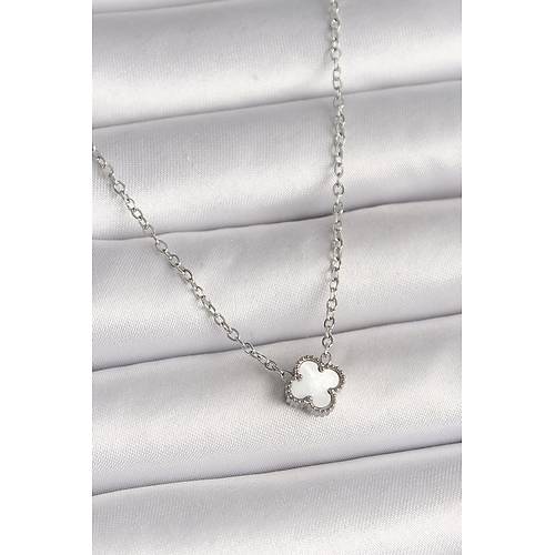 316L �elik G�m�� Renk Beyaz Yonca Model Kad�n Kolye
