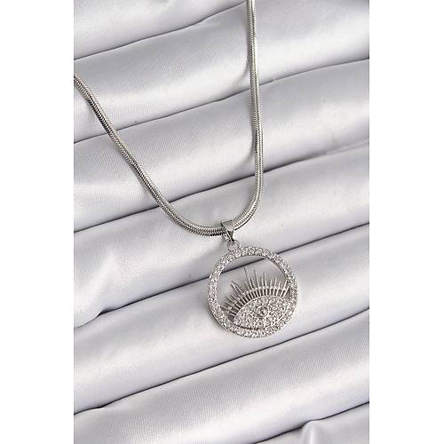 316L �elik G�m�� Renk �talyan Zincir Zirkon Ta�l� G�z Model Kad�n Kolye