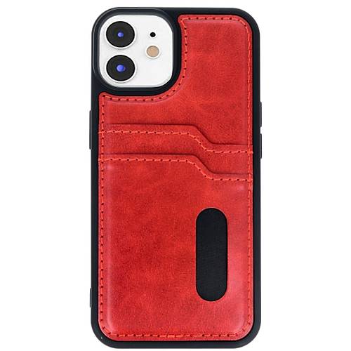 iPhone 11 K�l�f Sara Kartvizitli Deri K�l�f - K�rm�z�