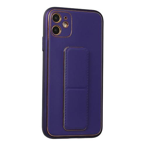 iPhone 12 K�l�f Coco Deri Standl� Kapak - Mor