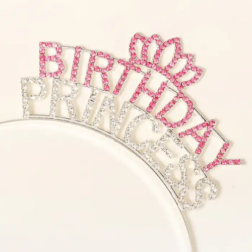 Kristal Ta�l� Pembe Birthday Princess Yaz�l� Parti Tac� 19x11 cm