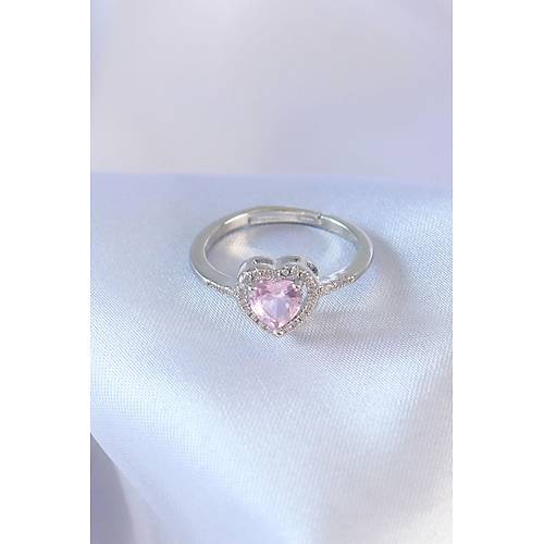 G�m�� Renk Pembe Zirkon Ta�l� Kalp Charm Model Pirin� Kad�n Y�z�k