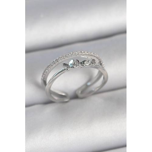 Pirin� G�m�� Renk 2'Li Zirkon Ta� Detayl� Kelebek Fig�r Ayarlanabilir Model Kad�n Y�z�k