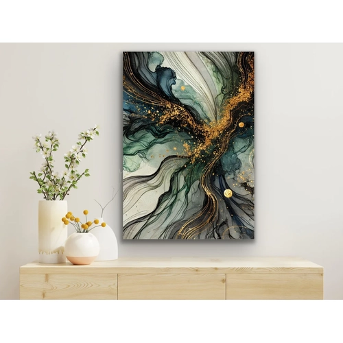 Ye�il Mavi Gold Soyut Kanvas Tablo 70x100cm