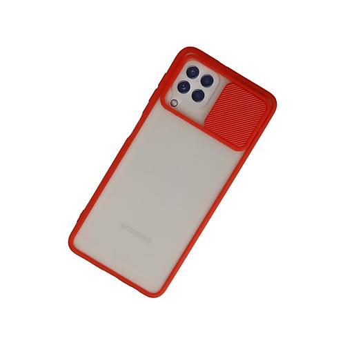Galaxy A22 K�l�f Palm Buzlu Kamera S�rg�l� Silikon - K�rm�z�