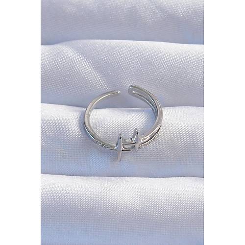 Pirin� G�m�� Renk Zirkon Ta�l� 2li G�r�n�m Ayarlanabilir Y�ld�z Model Y�z�k