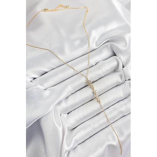 Pirin� Zirkon Ta�l� S�ral� Y�ld�z Fig�rl� Y Model Gold Renk Kad�n Kolye