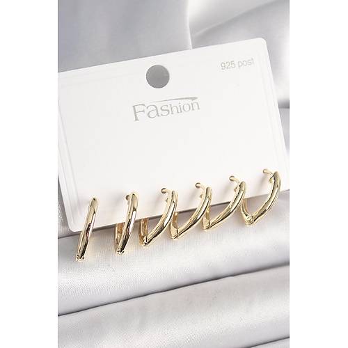 925 Ayar G�m�� �ivi Pirin� Gold Renk ��gen Model Kad�n K�pe Seti