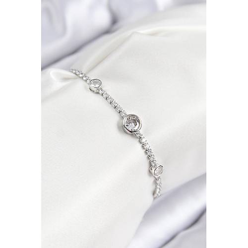 Pirin� Zirkon Ta�l� Daire Model G�m�� Renk Asans�rl� Kad�n Bileklik