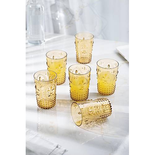 Akrilik Amber 6'l� K�sa Bardak & Su Me�rubat Kahve Yan� Barda�� 400 ml ( Cam De�ildir )